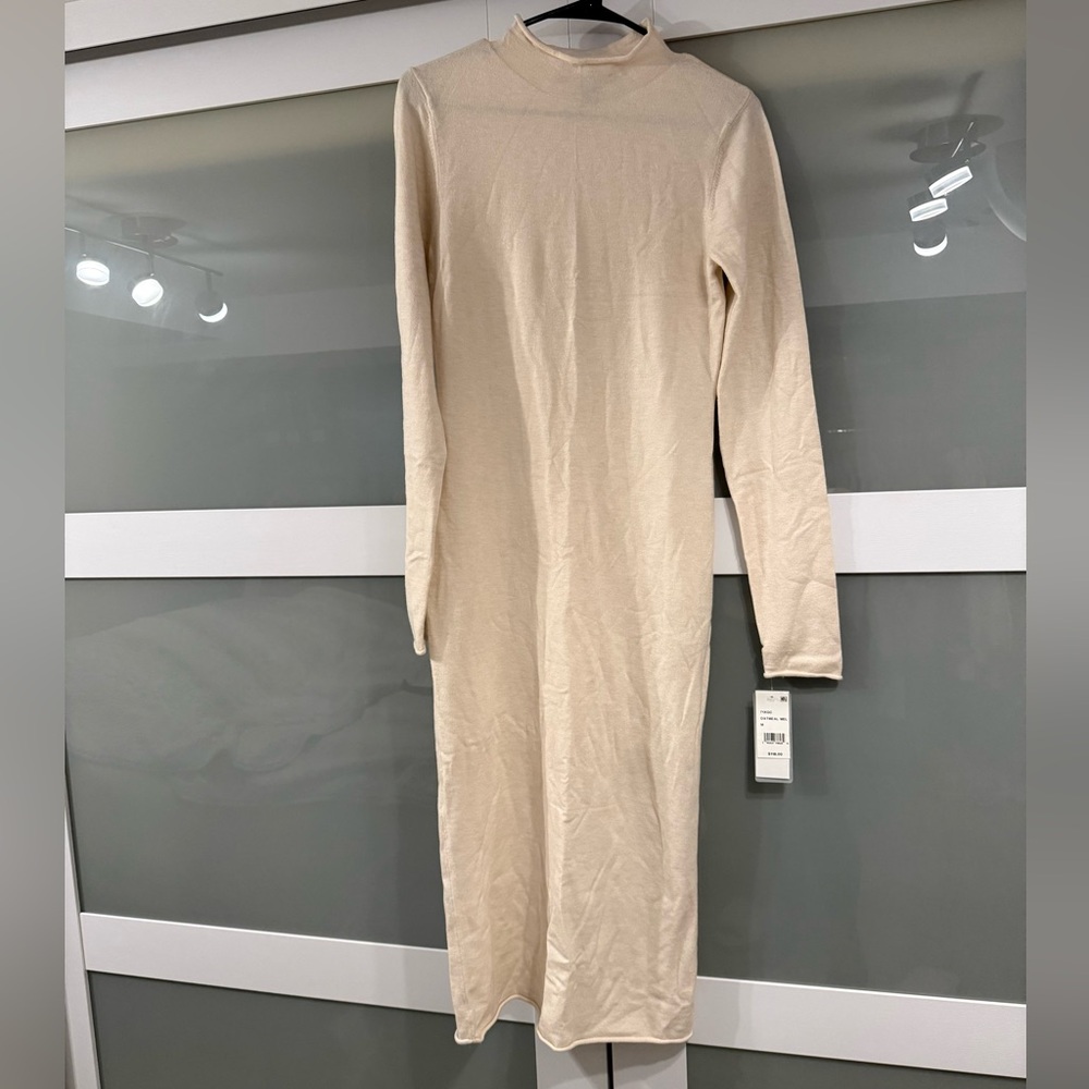 Cream Mock Neck Knit Long Sleeve Dress